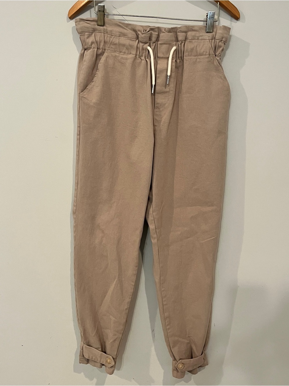 bohme Women's Drawstring Paperbag Waist Track Pants in Taupe